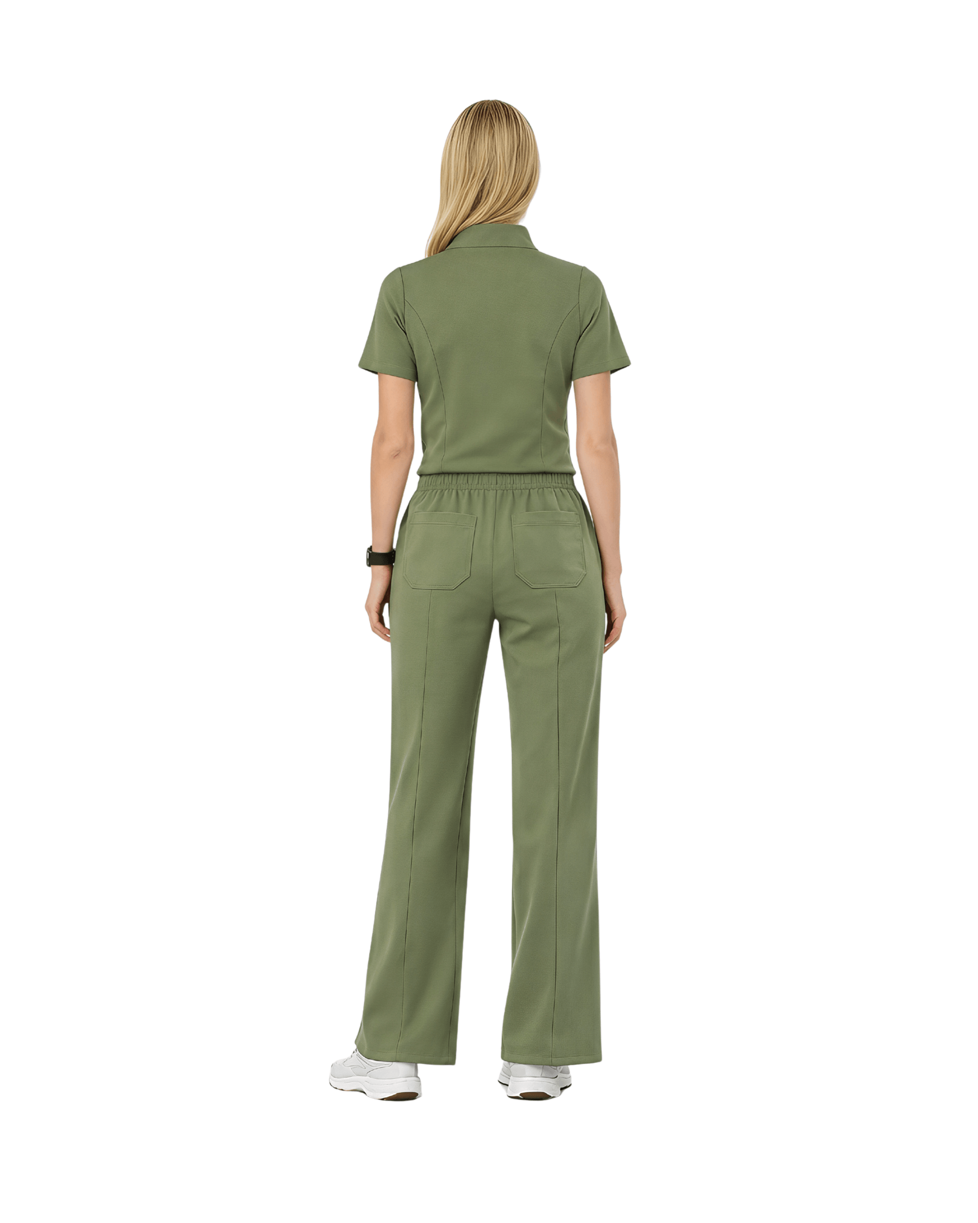 Green medical scrubs nurse uniform top back view for women F2 breathable healthcare uniform