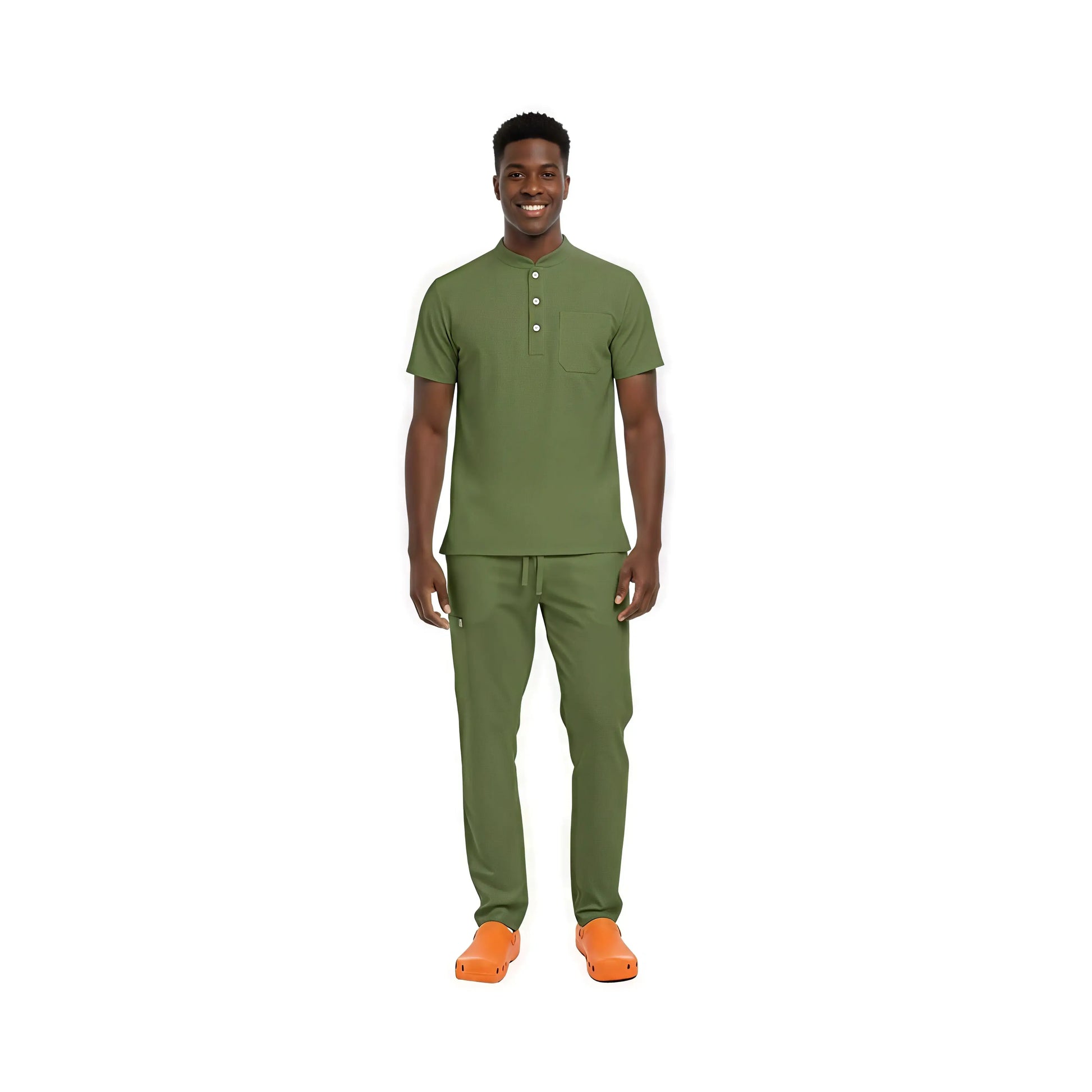 UltraSOFT green nurse scrubs set on mannequin medical uniform front view