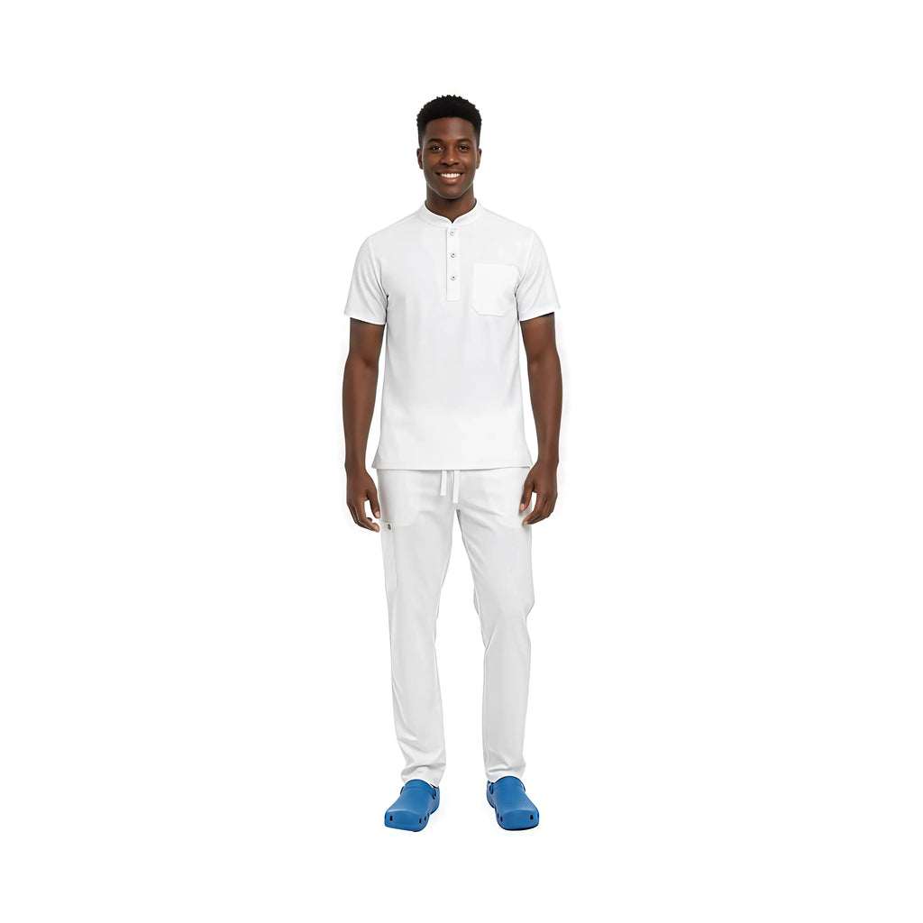 UltraSOFT white nurse scrubs set M4 on mannequin medical uniform front view